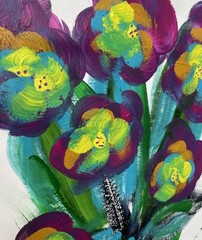 Original Art „Purple Flowers“ 9×12 Canvas Expressionism Abstract Design Home Art