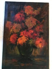 VINTAGE abstract floral flower original oil PAINTING by Walsh 67 modernism mums