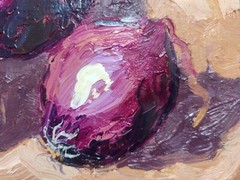 Original Oil Peinting Onions Still Life Kitchen Hand Painted Modern Art 12×8 in