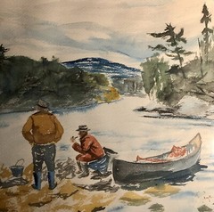 1940’s Adirondack Fish Camp Painting 11”x14” Frame Signed Skye