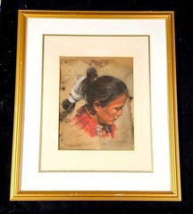 Original Hopi Indian Portrait Gaell Lindstrom (1919-2009) Signed Listed # 2