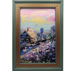 Original Oil Painting Impasto Landscape Textured Wall Decor Hut Tiny Gift 6×4