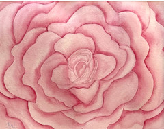 PAINTING WATERCOLOR 11X14 & WHITE MAT 16X20 FLOWER ROSE PINK ORIGINAL ART FLORAL