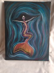 Original Acrylic Painting Mermaid Beach House Seaside Coastal Wall Art