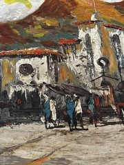Pablo Espana Original Oil Painting Signed Mid Century Spanish Village 48″x24″