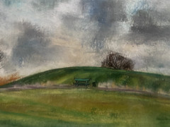 FRANZ EHMKE 1928-2018 GDR PAINTER °BANK ON THE MEADOWS NEAR LÜBARS BERLIN PASTEL