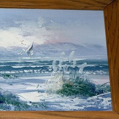 Vintage Seascape Oil Painting Signed Lighthouse Beach Waves Coastal Art