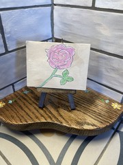Mini 3×5” Acrylic painting On canvas w/Easel Of A Pink Flower