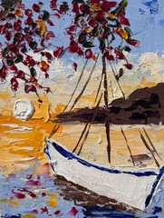 Amalfi Painting Sailboat Original Art Small Oil Impasto Landscape 6 x 8 inches
