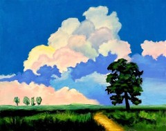 Sky Clouds Meadow: Original Pastel Landscape, Impressionism, 30x24cm Unframed