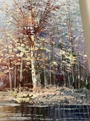 Vintage Oil Painting On Canvas “Lady by The Lake” Unsigned Unframed 20”x16”