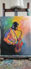 Original Painting Expressionist 14 x 11 Jazz Musician Acrylic Canvas Art