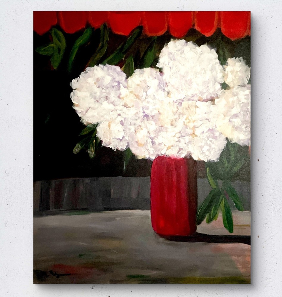 Modern Floral Still Life Painting 30×24 | Red White Black | Contemporary Art