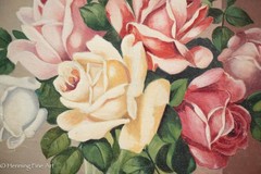 Stunning Vintage Oil Painting of Pink Roses in Clear Vase Signed A. Ruiz, Fine!
