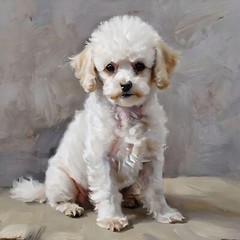 aceo art card White Poodle Puppy