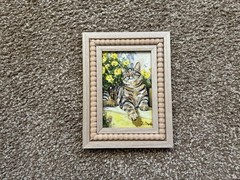 ORIGINAL OIL PAINTING TABBY CAT SUNBATHING SIGNED FRAMED 4×6