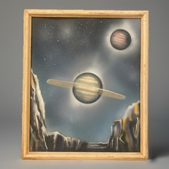 Vntg 1960’s Airbrushed Space Cosmic Planet Painting 18.5” X 15.5” Original
