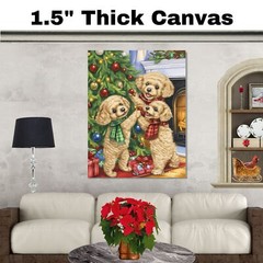 Adorable Poodle Puppies by the Fireplace Flat Rolled, Framed or Wrapped Canvas