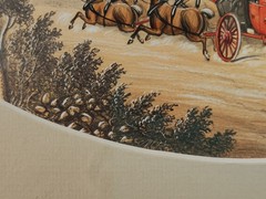 ANTIQUE 1853 ORIGINAL WATERCOLOUR PAINTING BY B FENNING STAGECOACH WITH HORSES.