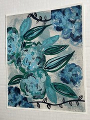 Unframed Abstract Floral Painting | Blue Teal Flowers Nature Artwork Wall Art