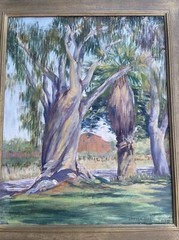 ANTIQUE EARLY CALIFORNIA LANDSCAPE PAINTING 20 DESERT PALMS TWISTED TREE CHAPMAN