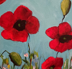 Mary Myers Original Red Poppies 14×14 Acrylic Signed Expressionist Floral