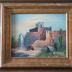 Vintage Wolfgang Zeller Southwest Adobe Pueblo Oil Painting On Canvas Framed