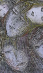 ORIGINAL FEMALE DRAWING 13 X 9 INCH BROWND BLACKS PENCILS BY RIVKA FILIIN