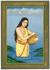 Indian Miniature Painting A Woman With Water Pot Fine Art On Paper 8×11.5 Inches