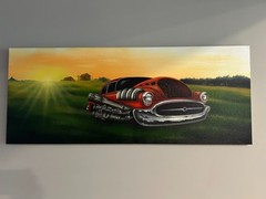 Sam Ralston Original Oil Painting — „Day in the Country“ red car / hot rod