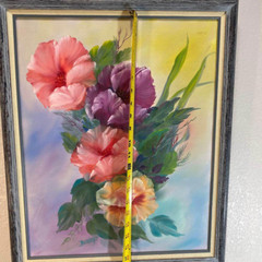 Vtg Original Painting Signed by Artist Rose of Sharon Bouquet Pink Purple Framed