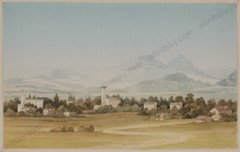 „View of alpine village“ German watercolor from the album of a noble house (m)