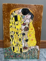 The Kiss Gustav Klimt Lacquer Ceramic Decorative Tile Art Wall Hanging 16 x 24