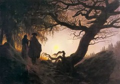 Oil painting caspar david friedrich – man and woman contemplating the moon late