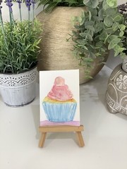 ACEO By Kenna Watercolour Painting Original Of a Cupcake 2.5” X 3.5” Signed ÀTC