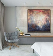 Large Wall Art Colorful Abstract Painting Navy Blue Painting Beige Painting