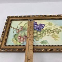 Vintage Original Still Life Oil Painting Grapes Tile Ornate Gold Frame Signed