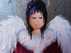 Christmas Angel with Elegant Dress Original Painting Art Rain Crow