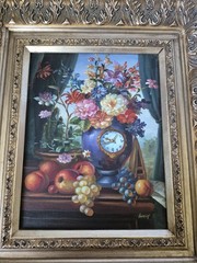 Framed Floral Still Life Oil Painting Signed Karp Ornate Gold Frame 16″ x 16″…