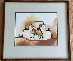 SOE-KHUWA-PIN ROBERT MONTOYA SANDIA/San Juan PUEBLO RARE ORIGINAL PAINTING 1979