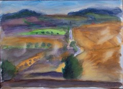 Karlheinz Schäfer Landscape Street Contemporary Art Signed Watercolor 2005