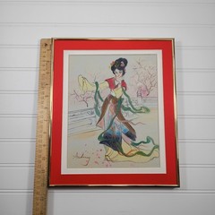 Vintage Signed Original Watercolor Paintings Asian Maiden Set of 2 Framed MCM