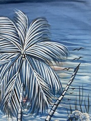 Original Haitian oil hand painting 19.5inx23.5in blue background island jungle