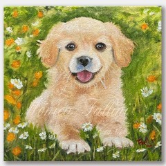 Puppy dog oil painting ORIGINAL canvas art by artist Monica Fallini 8 x 8 inch