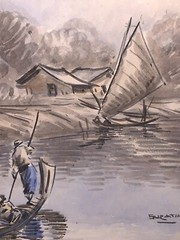 Vtg 1940-50s Sail Boat Sea Nautical Watercolor Signed 10.25”x12.25” (8”x9.75”)