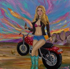 Biker Babe Original oil painting on canvas 12 x 12 inches motorcycle art sexy