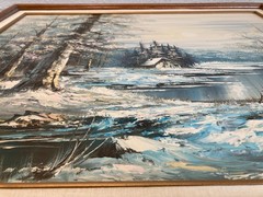 Vintage Painting Winter Landscape On Canvas WINTER MOON Painting Framed 22×19