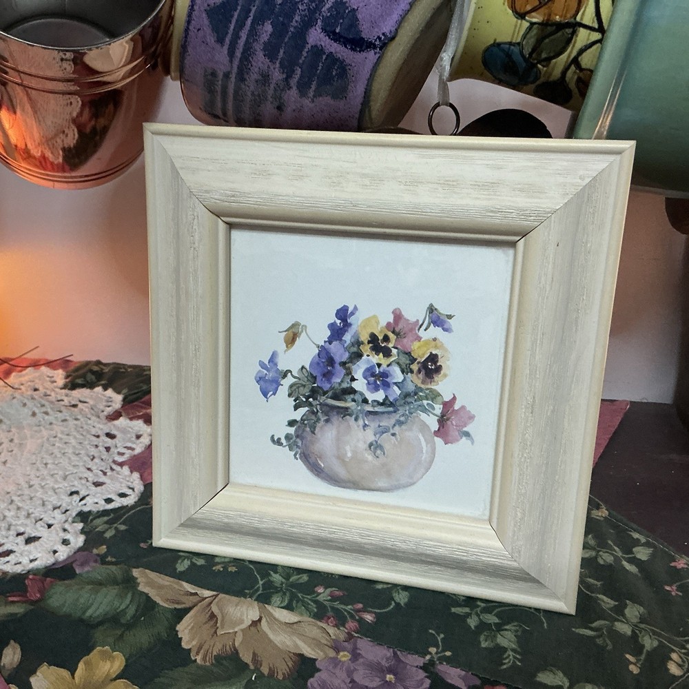 Rosalind Oesterle Framed Watercolor Pansies Floral Bouquet Garden Painting