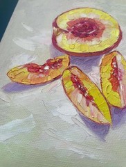 Peaches Original Oil Painting. Kitchen Art. 5×7 Inches. Unframed.