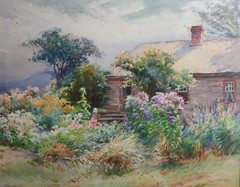 Henry Webster Rice (American, 1853-1934) Watercolor painting on paper, garden